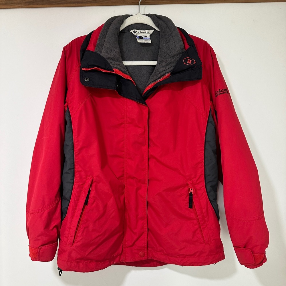Columbia Interchange Jacket Womens Small Red Black Full Zip Fleece Lined XL7507